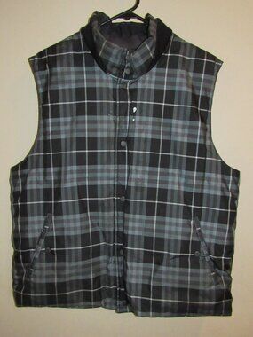 BURBERRY Reversible Plaid Down Puffer Vest Full Zip Men's sz Large **FLAWS**